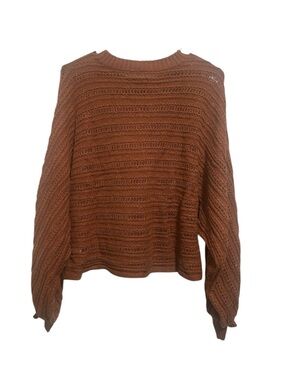 American Eagle Outfitters Open-Knit Crewneck Sweater in Rust